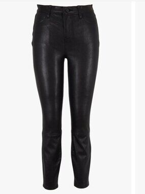 L'Agence Black Stretch Lambskin Leather Cropped Skinny Pants Sz 28